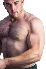 Naklejka premium Strong bodybuilder flexing his bicep