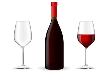 Bottle of red wine with glasses