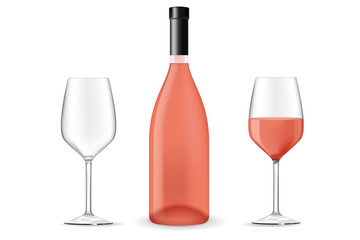 Bottle of rose wine with a glass