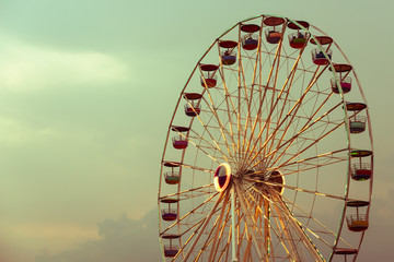 Vintage Ferris Wheel At Amusement Park