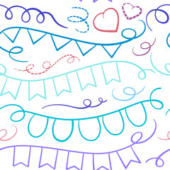 Ribbons and flags doodles seamless pattern