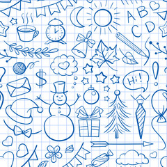 Hand-drown icons seamless pattern