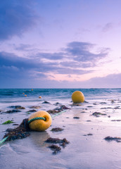 Yellow buoys at dusk