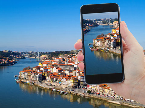 travel concept with old town of Porto, Portugal