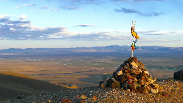 landscape with sacred pass in Altai mountains, zoom in
