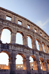 Roman amphitheater arena, ancient coliseum architecture in Pula