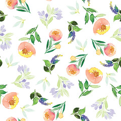 Seamless pattern with flowers watercolor. Gentle colors. Female