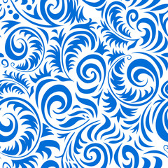 Traditional Russian vector seamless pattern in gzhel style. Can be used for banner, card, poster, invitation, label, menu, page decoration or web design