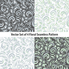 Vector seamless patterns set floral grey