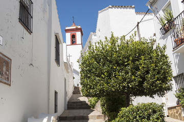 Typical white Andalusian village street in Benaocaz, Cadiz, Spai