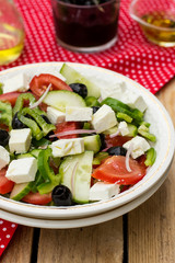 Greek salad bulgarian salad with summer vegetables, olives and f