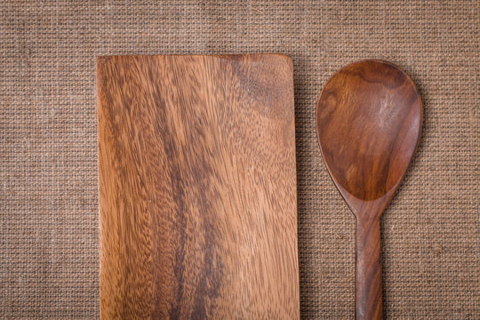 Old Wooden plate and spoon