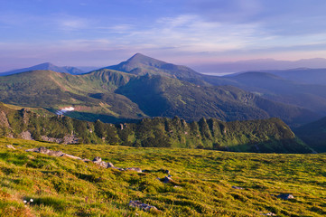 Panorama of the mountain range with Mount Goverla in the center