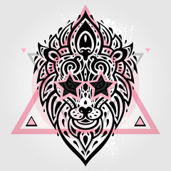 Lions head. Tribal pattern.