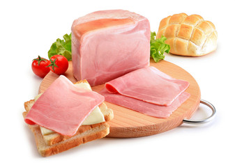 Round cutting board with ham and Sandwich