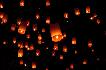 Floating lantern, Yi Peng Balloon Festival in Chiangmai Thailand