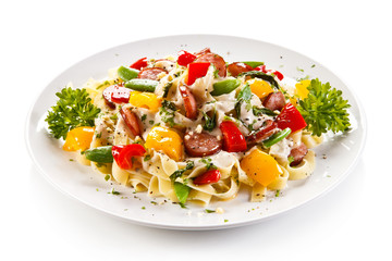 Pasta with sausages and vegetables