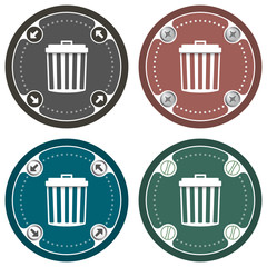 Set of four colored flat icons and trashcan