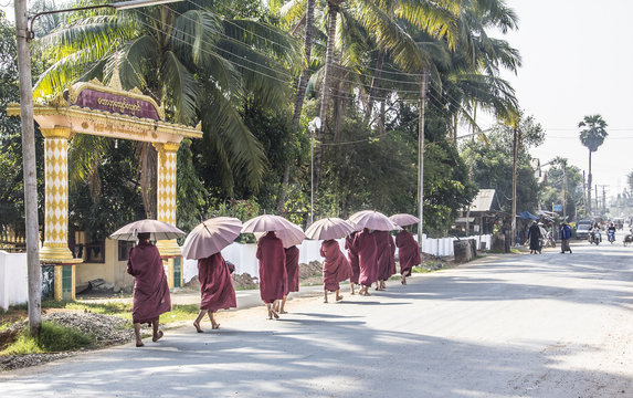 monks in a line