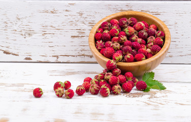 Wild strawberry in a plate on a table