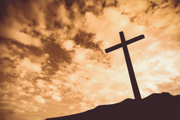 Vintage tone of One cross on a hill