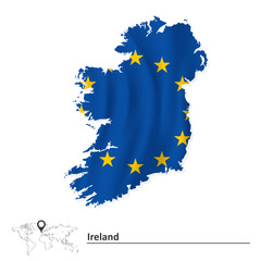 Map of Ireland with European Union flag