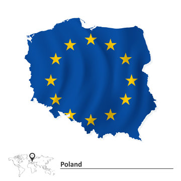 Map of Poland with European Union flag