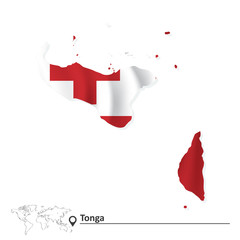 Map of Tonga with flag