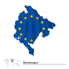 Map of Montenegro with European Union flag