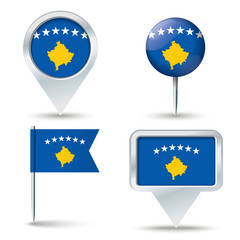 Map pins with flag of Kosovo