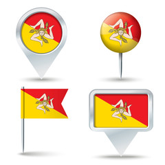Map pins with flag of Sicily