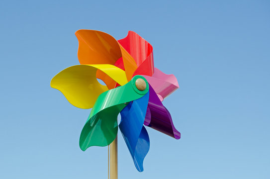 Colourful Pinwheel against blue sky