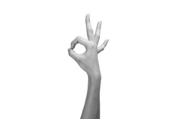 Hand OK sign isolated on white background