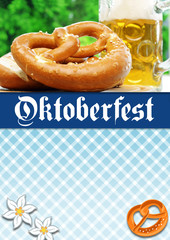 Oktoberfest Plakat, Flyer oder Poster als Werbung für Biergarten mit Textfreiraum und Copy Space