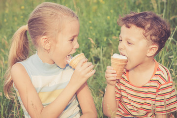 Two happy children  playing in park