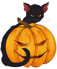 Kürbisfratze und schwarzer Kater 