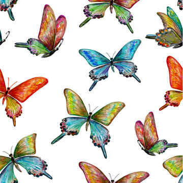 seamless texture with of cute butterflies. watercolor painting.