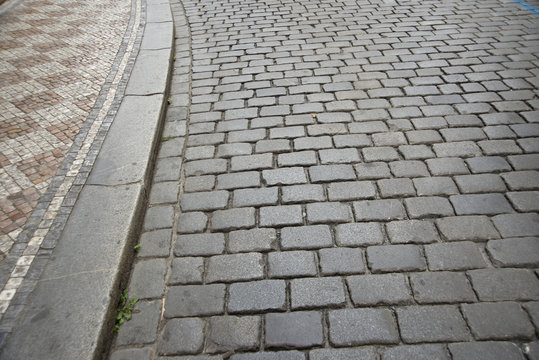 Stone roadway from granite area in Prague 2015
