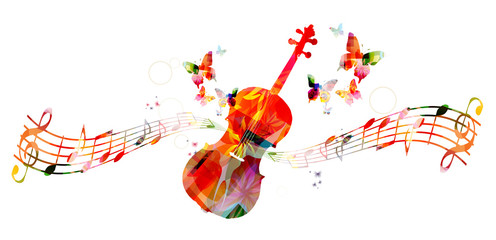 Colorful violoncello with music notes