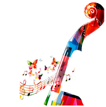 Colorful violoncello pegbox with butterflies