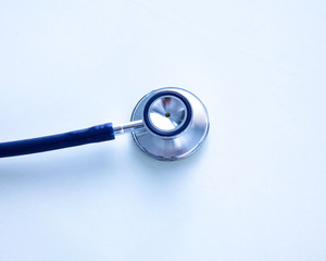 close up medical stethoscope on a white background