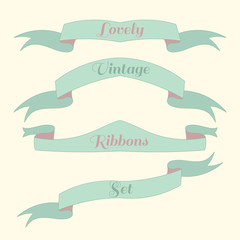 Mint color vintage ribbons set. Tender colors vector design.