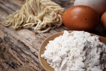Making noodle with eggs and wheat flour