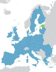 Naklejka premium Europe and European Union map with indication of Estonia