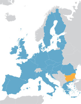 Europe and European Union map with indication of Bulgaria