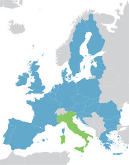 Europe and European Union map with indication of Italy
