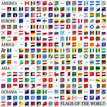 World flags in perspective, by continents. (make flags longer/shorter or warp to modify perspective)
