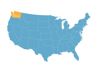 Fototapeta na wymiar blue vector map of United States with indication of Washington