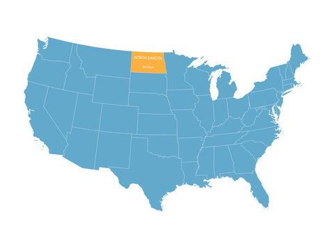blue vector map of United States with indication of North Dakota