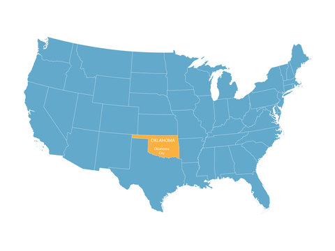 blue vector map of United States with indication of Oklahoma